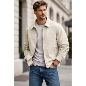 Timberland Men's Cotton Zip Jacket XL | Denim-Look Canvas | Utility Jacket